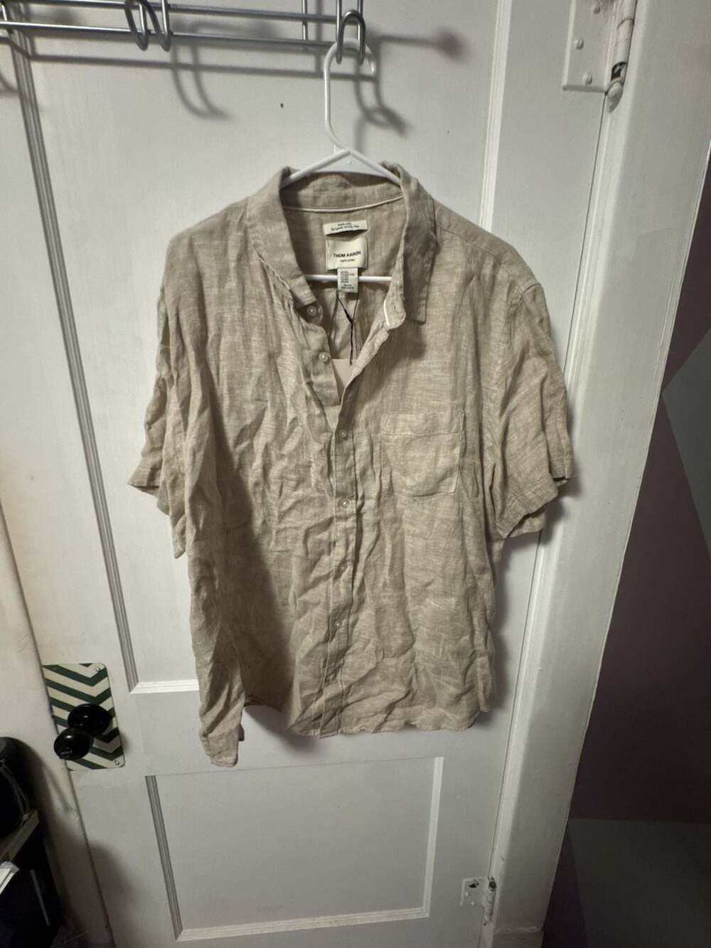Thom Aaron Linen Button Down Shirt Size XXL Tan Short Sleeve